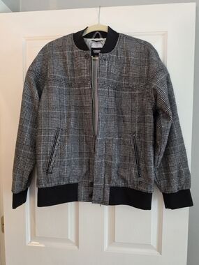 Black And White Plaid Bomber Jacket Small